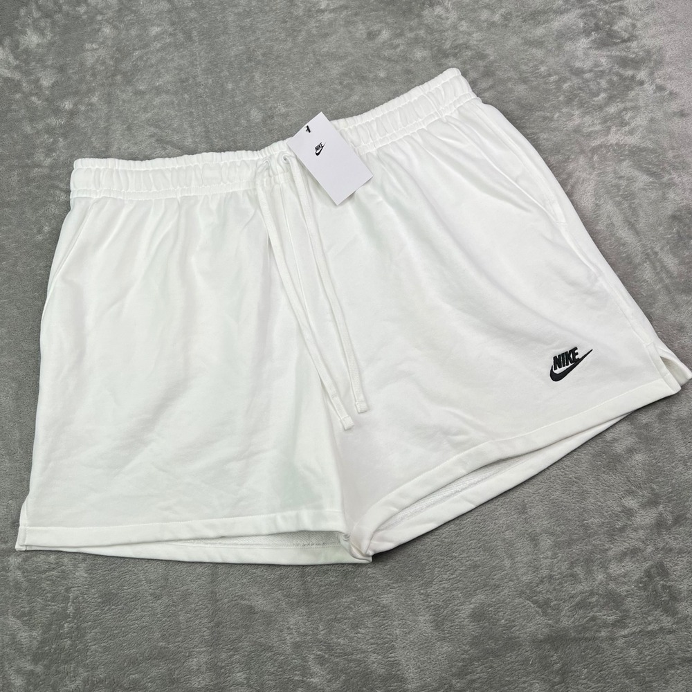 Nike Club French Terry Shorts Mens 2XL White Solid Above Knee Cotton Gym Sport